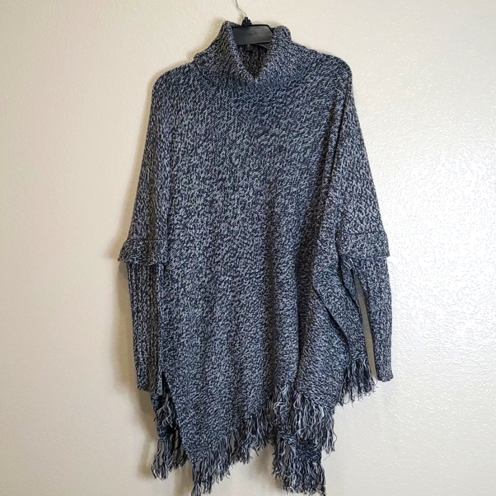 RD Style Oversized Pullover Knit Turtleneck Poncho with Sleeves Small Lagenlook